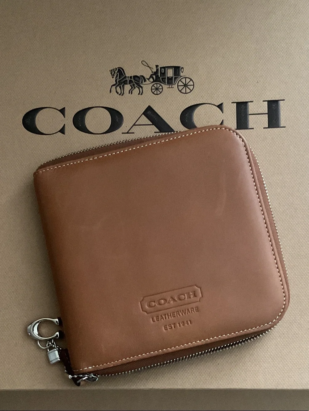 Coach Brown Leather Zip-Around CD Case
